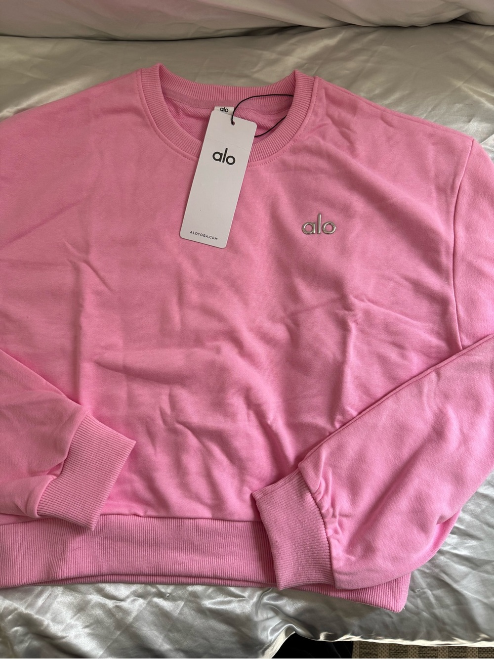 ALO Yoga Pink Crewneck Sweatshirt with Embroidered Logo
